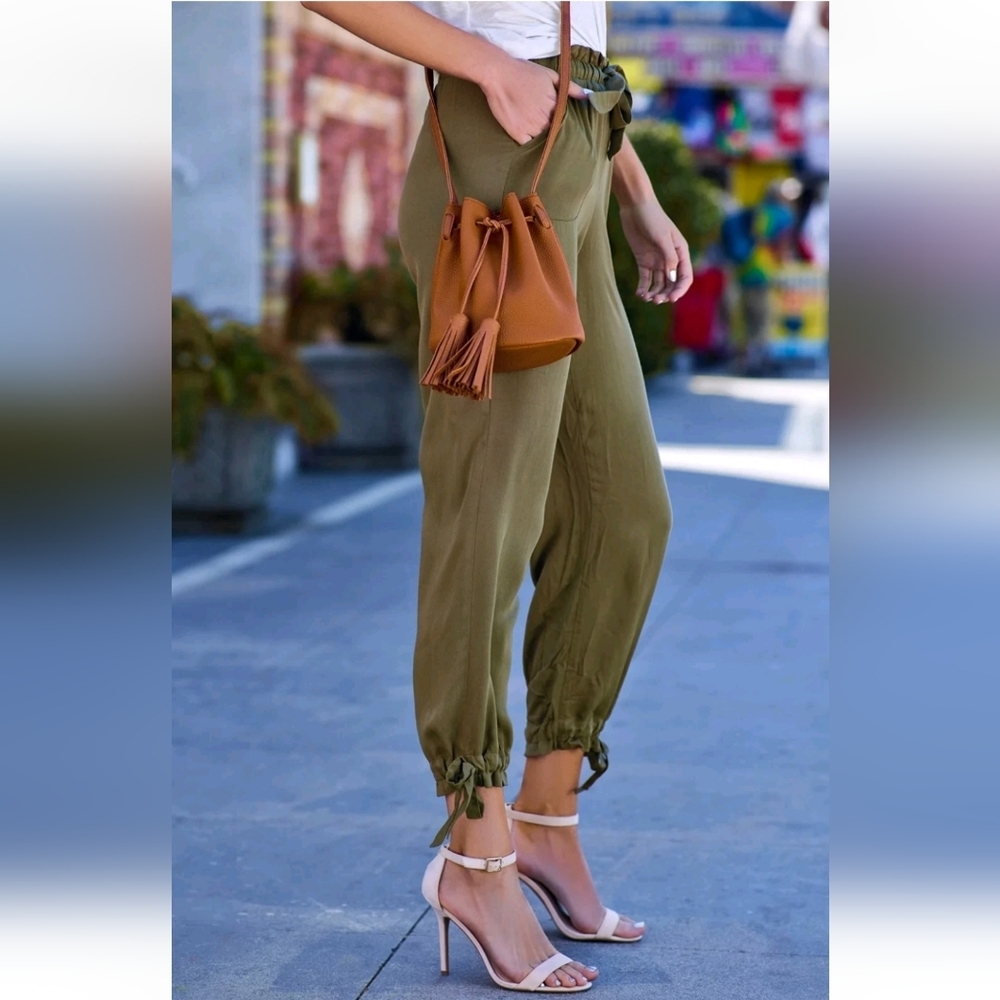 Lulus Sebastian Olive Green Pants Drawstring High-waisted Jersey Pull-on XS